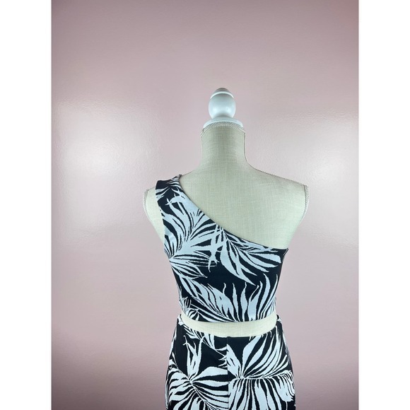 ZARA Matching Set High Waist Flare Pants and Top B&W Plam Print Jacquard Size M - Picture 7 of 13